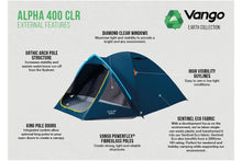 Load image into Gallery viewer, Vango Alpha 400 CLR 4 Person Family Tent Features