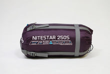 Load image into Gallery viewer, Vango Nitestar 250S (short) childrens sleeping bag in pheonix purple in bag
