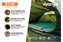 Load image into Gallery viewer, Vango Skye 400 4 Person Family Tent internal featues