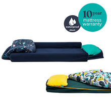 Load image into Gallery viewer, Toddler Bundle Bed Camping and Sleepover Bed, in Space and adventure designs. The best camping and sleepover toddler bed, shown rolled out