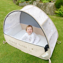 Load image into Gallery viewer, View two of baby in Sun &amp; Sleep Pop Up Travel &amp; Camping Cot, from Kids Camping Store
