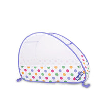 Load image into Gallery viewer, Children&#39;s pop-up travel cot in pastel polka dots, from Kids Camping Store
