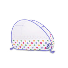 Load image into Gallery viewer, Children's pop-up travel cot in pastel polka dots, from Kids Camping Store