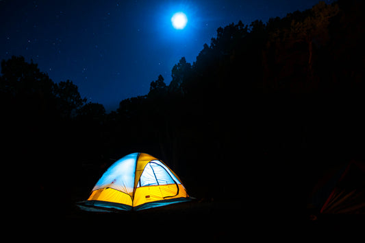 Camping tent at night