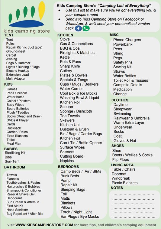Kids Camping Store's best family camping checklist