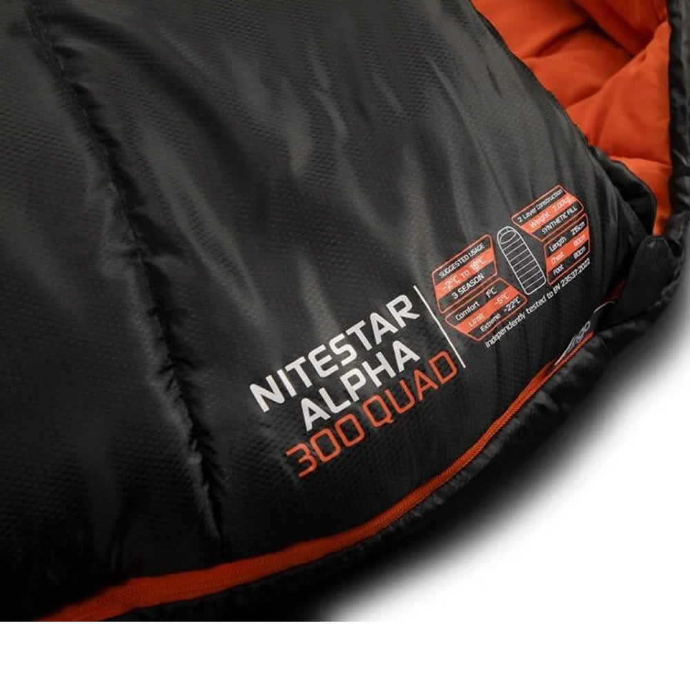 Close up of the neck area of the Vango Nitestar Alpha 300 Quad in Pirate Black on a white background