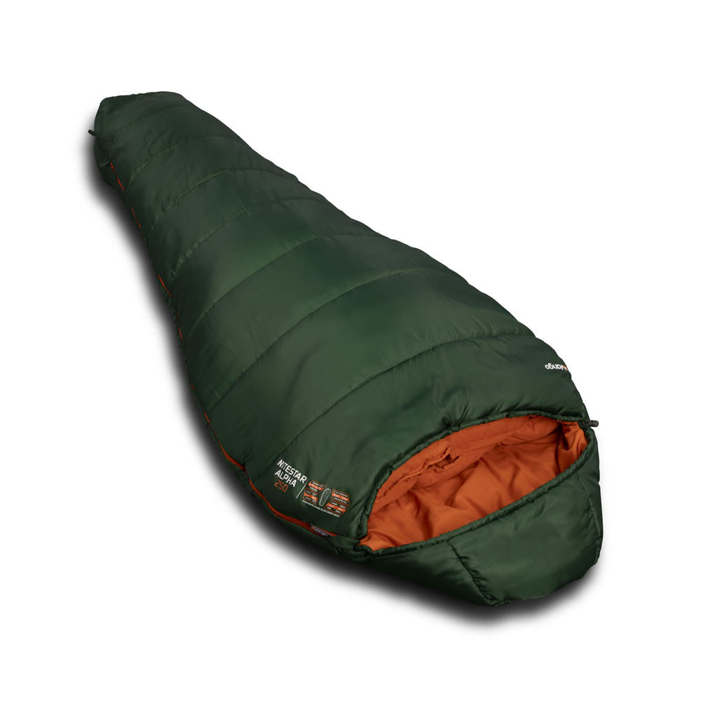 Vango nitestar 250 in forest green at an angle on a white background