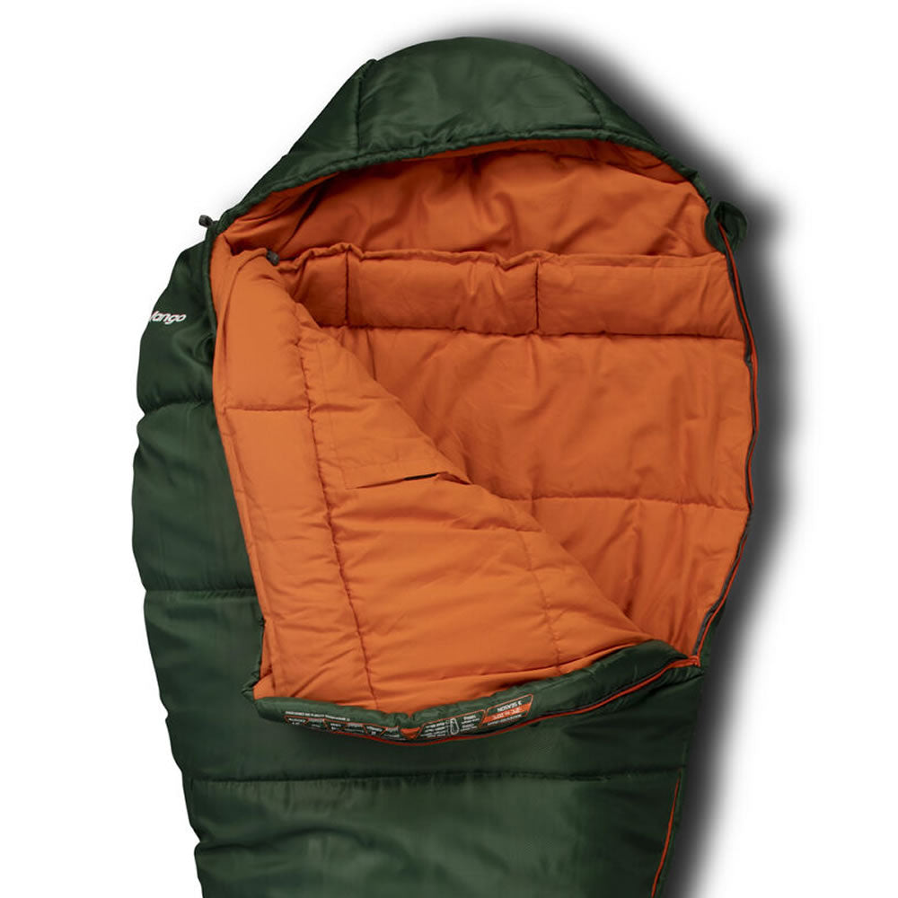 Top section of the Vango nitestar 250 in forest green laid open, on a white background