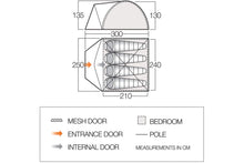 Load image into Gallery viewer, Vango Alpha 400 CLR 4 Person Family Tent size dimensions and layout
