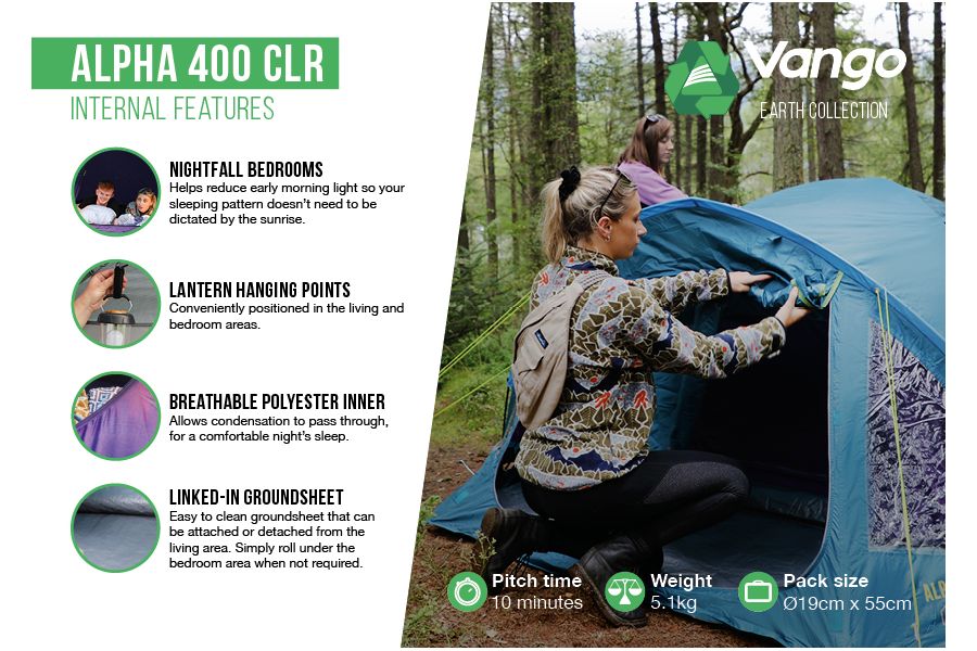 Vango Alpha 400 CLR 4 Person Family Tent Internal Features