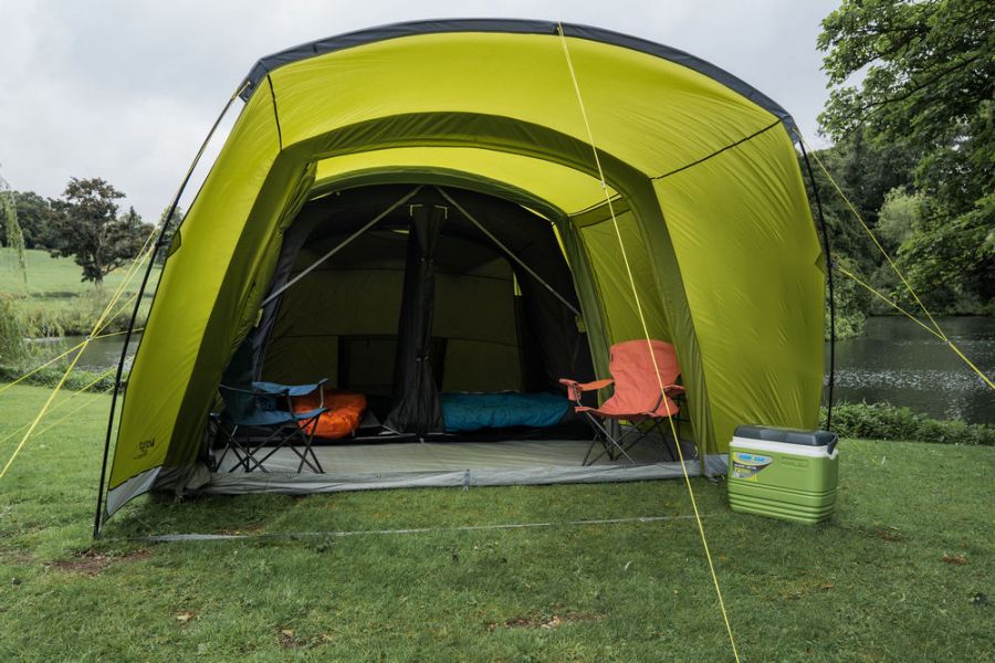 Vango Avington Flow Air 500 Best 5 Person Family Ait Tent at Kids Camping Store  with the front porch open