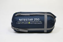 Load image into Gallery viewer, Vango Nitestar Alpha 250 Children&#39;s Sleeping Bag in Ocean Green  in bag
