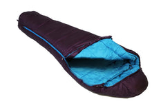 Load image into Gallery viewer, Vango Nitestar 250S (short) childrens sleeping bag in pheonix purple laid open
