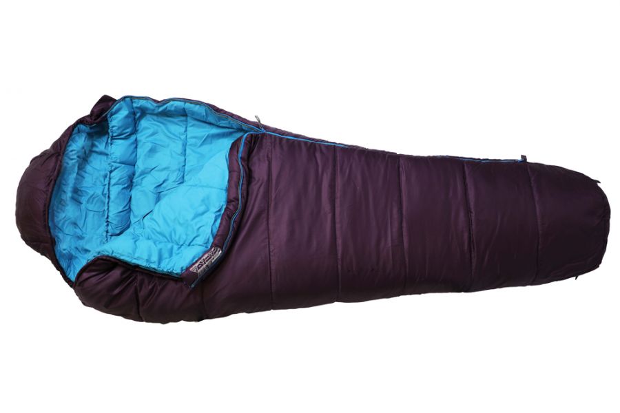 Vango Nitestar 250S (short) childrens sleeping bag in pheonix purple laid open left to right