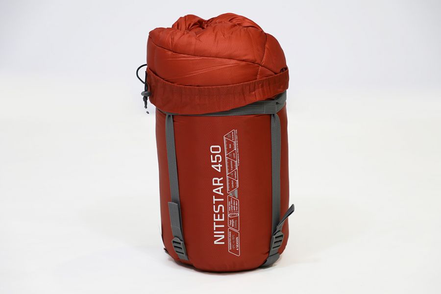 Vango Nitestar Alpha 450 4 season childrens sleeping bag in bag stood on end