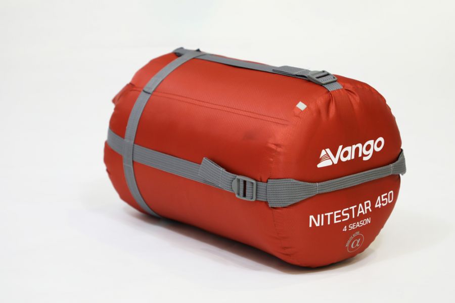 Vango Nitestar Alpha 450 4 season childrens sleeping bag in bag viewed at an angle