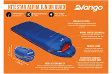 Load image into Gallery viewer, Technical view of Vango Nitestar Junior QUAD Children&#39;s Sleeping Bag in Classic Blue 
