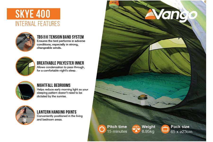 Vango Skye 400 4 Person Family Tent internal featues