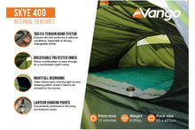 Load image into Gallery viewer, Vango Skye 400 4 Person Family Tent internal featues
