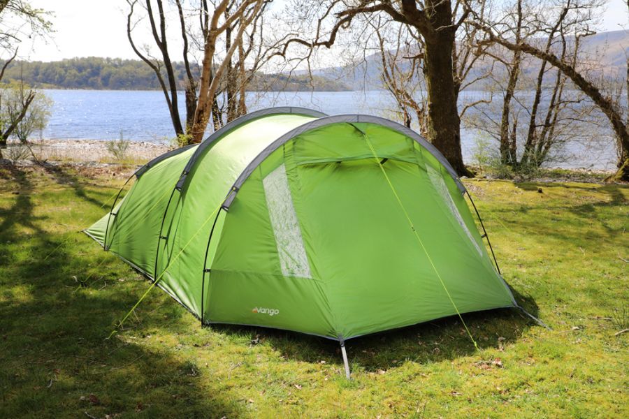 Vango Skye 400 4 Person Family Tent by a lake closed