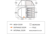 Load image into Gallery viewer, Vango Skye 400 4 Person Family Tent size and layout diagram
