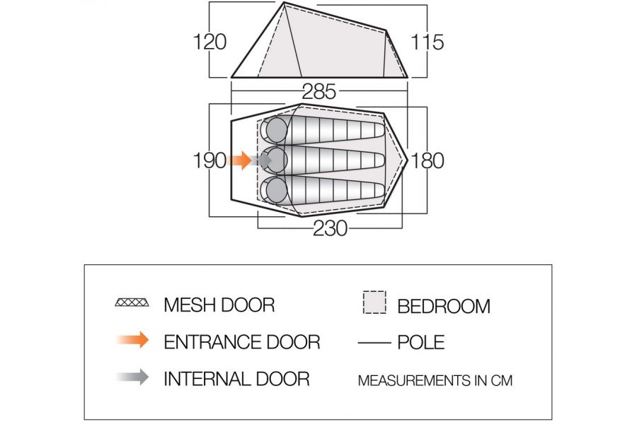 Vango Soul 300 Best Budget family tent size dimensions and layout diagram