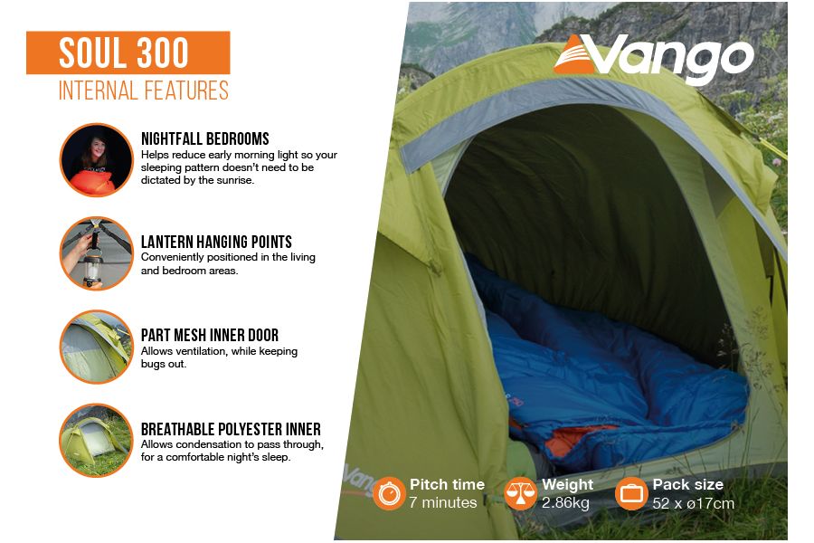 Vango Soul 300 Best Budget family tent internal features sheet