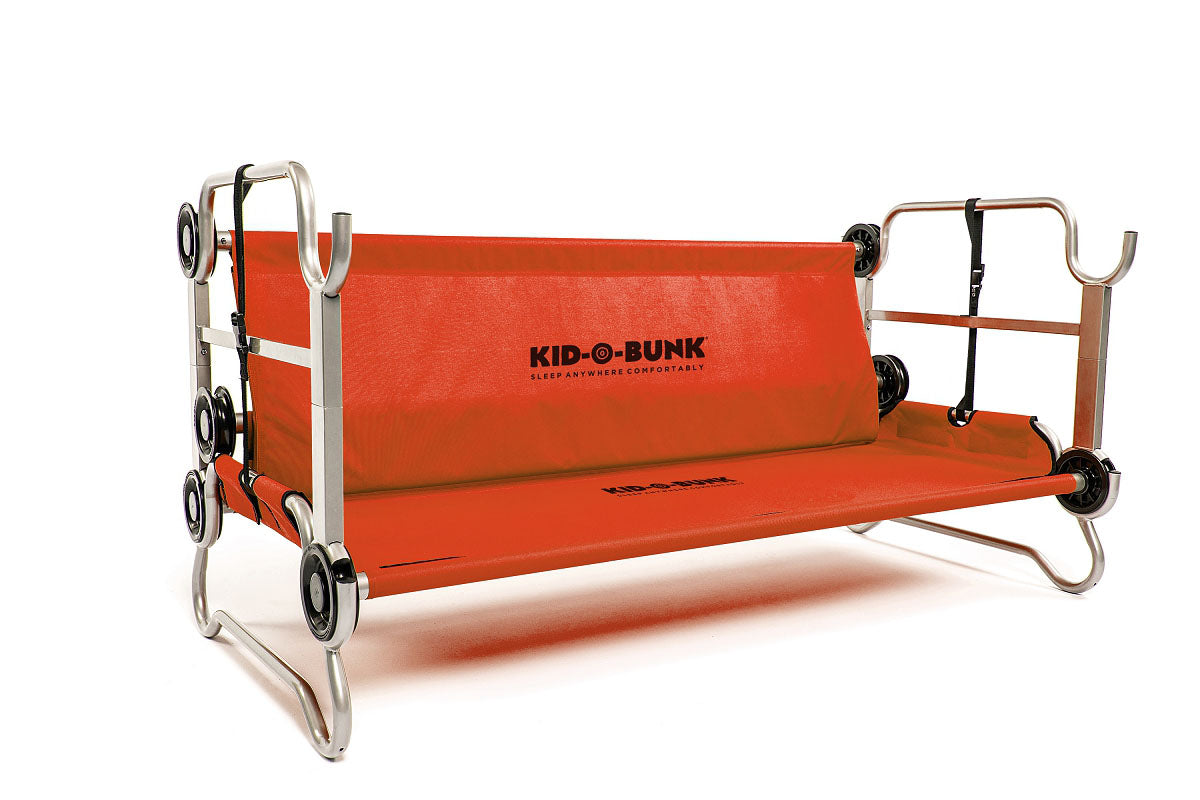 Red Kid O Bunk Childrens Camping Bunk Beds shown in couch mode