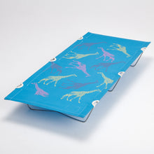 Load image into Gallery viewer, &quot;Blue Herd of GIraffes&quot; Urban Safari Kids Camping Bed, ideal for childrens sleepovers, camping, cubs, scouts, brownies and guides
