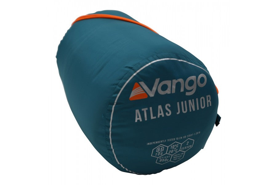 Vango Atlas Junior Children's Sleeping Bag in Agean Teal in stuff sack