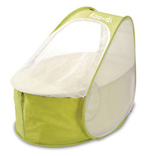 Load image into Gallery viewer, Pop-Up Travel Bassinet / Cot (with padded mattress), with mosquito net zipped up, at Kids Camping Store
