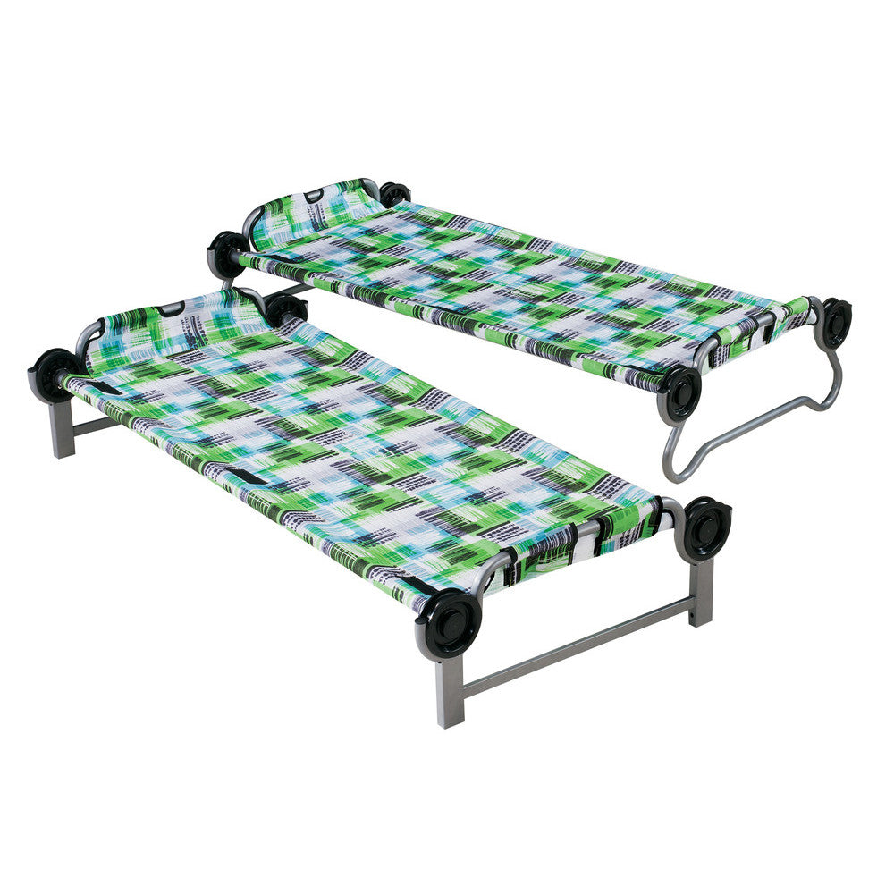 Kid o Bunk with "Block Pattern" Camping Bunk Beds set out as two single beds