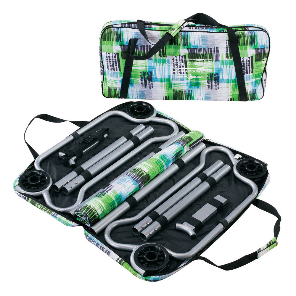 Kid o Bunk with "Block Pattern" Camping Bunk Beds in open bags