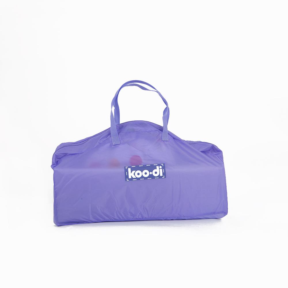 Children's pop-up travel cot in pastel polka dots, from Kids Camping Store, in carry bag