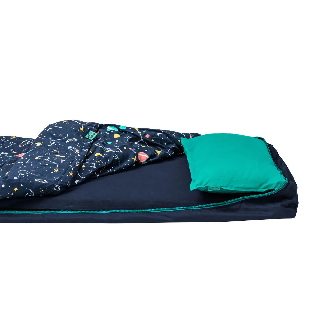 Junior Bundle Bed Camping and Sleepover Bed, in Space Design.  The best camping and sleepover kids bed, Close up on pillow area