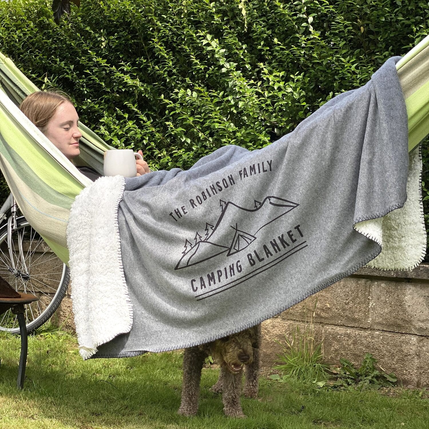 Personalised Family Camping Blanket in use