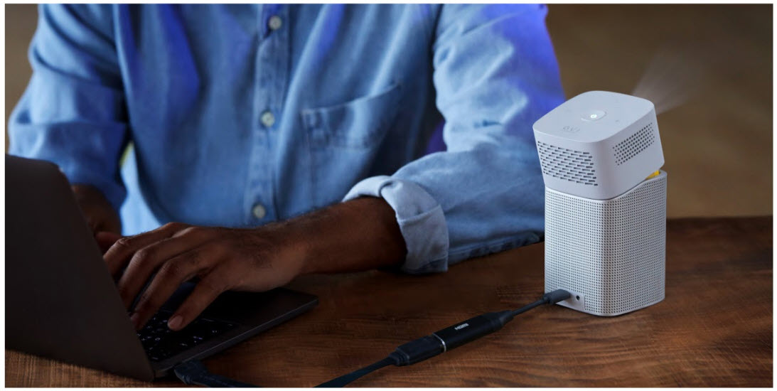 Benq GV1 Portable Camping Projector in the office