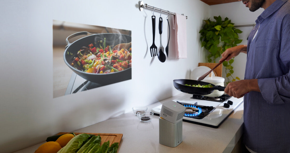 Benq GV1 Portable Camping Projector whilst cooking