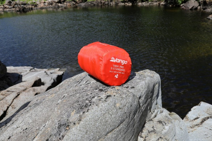 Vango "Trek Pro 3 Standard" 3cm Childrens' SIM in Tango Red (DofE Recommended) Outside in stuff sack