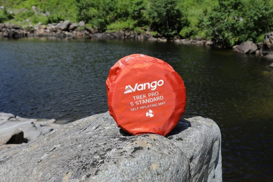 Vango DofE Recommended Trek Pro 5 Self Inflating Mattress on a rock by a river